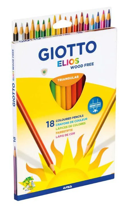 Giotto Elios-Tri Assorted Long Wood Free Colouring Pencils Pack of 18 - Nail Gallerys
