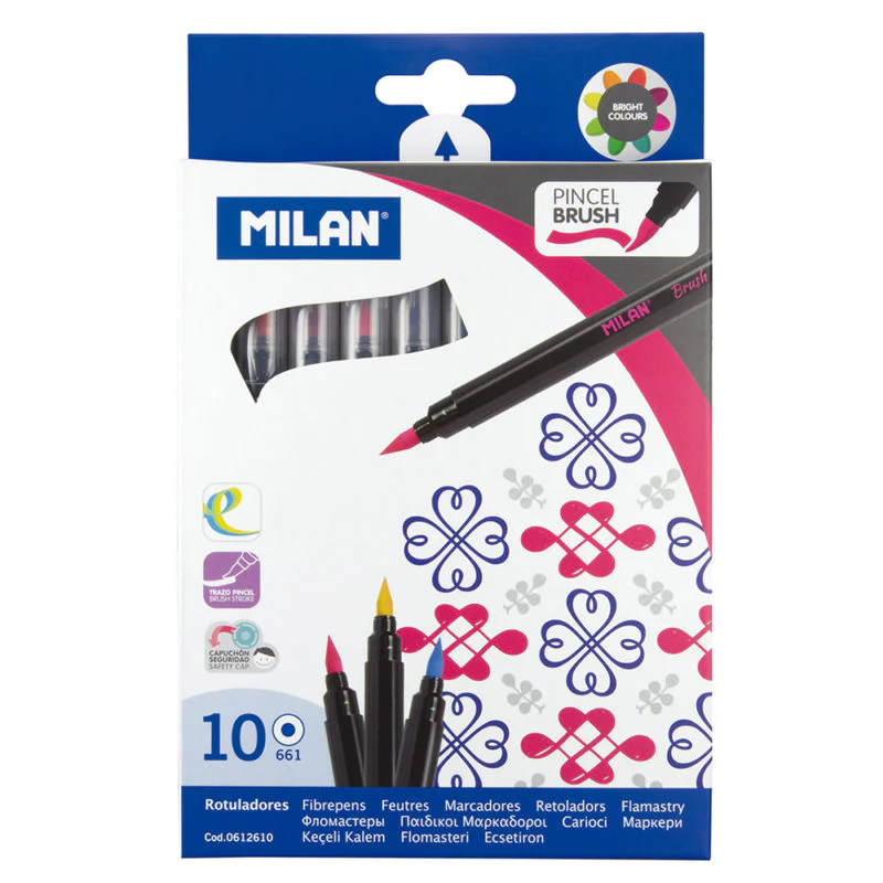 Milan Waterbased Brush Tip Assorted Markers Set of 10 - Nail Gallerys