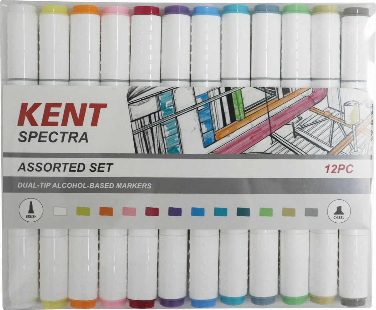 Kent Spectra Graphic Design Brush Markers Assorted Set Of 12 - Nail Gallerys