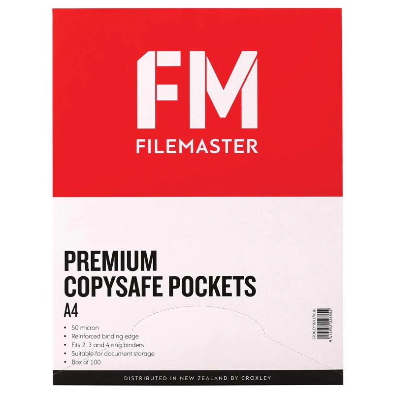 FM Pocket Copysafe Size A4 Premium  Glass Clear 50 Micron Box 100 Polypropylene - Nail Gallerys