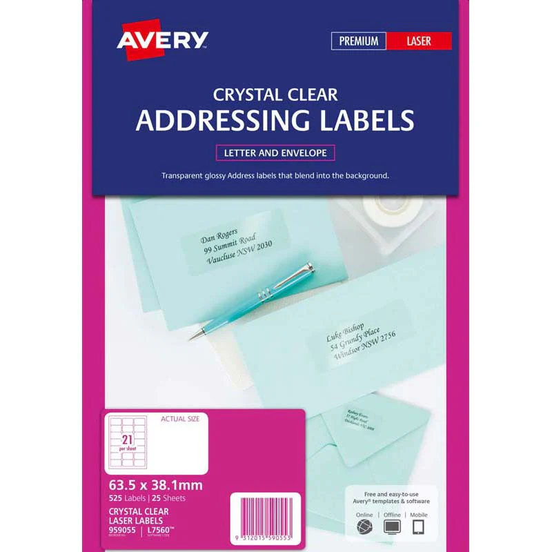 Avery Addressing Laser Labels L7560-25 Clear 25 Sheets - Nail Gallerys
