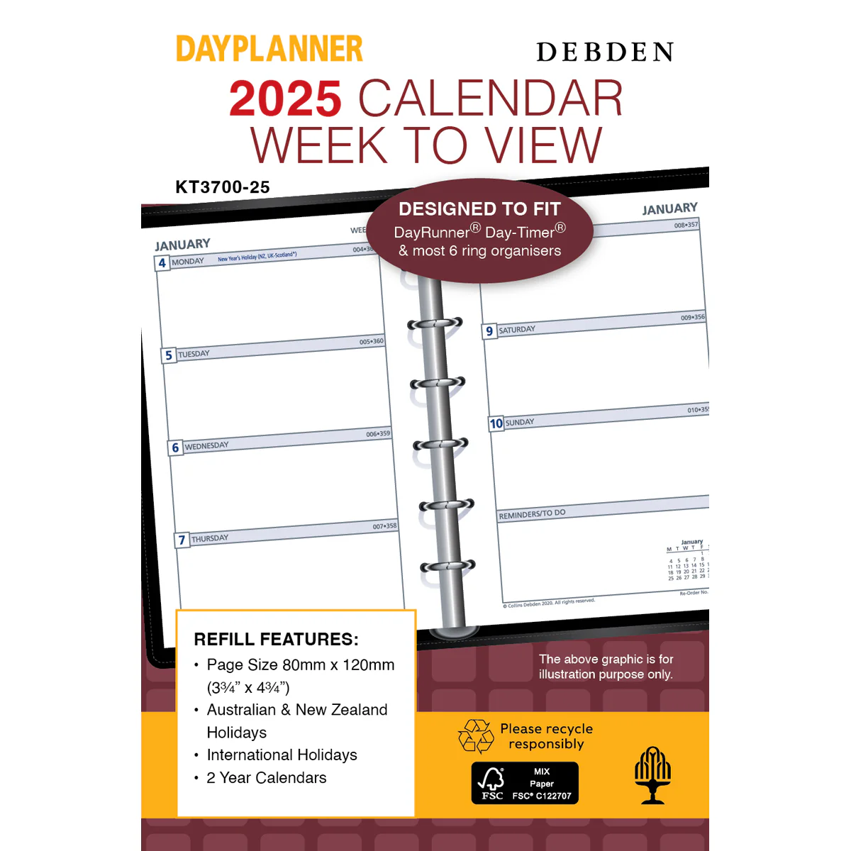 Debden Pocket Week to View 2025 Dayplanner Refill - Nail Gallerys