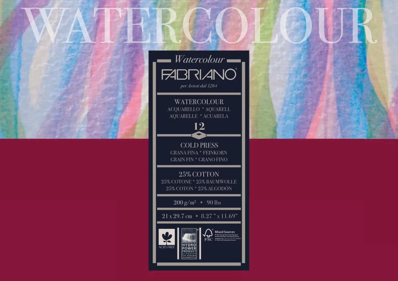 Fabriano Studio Watercolour 200gsm Cold Pressed 12 Sheet Pads - Nail Gallerys