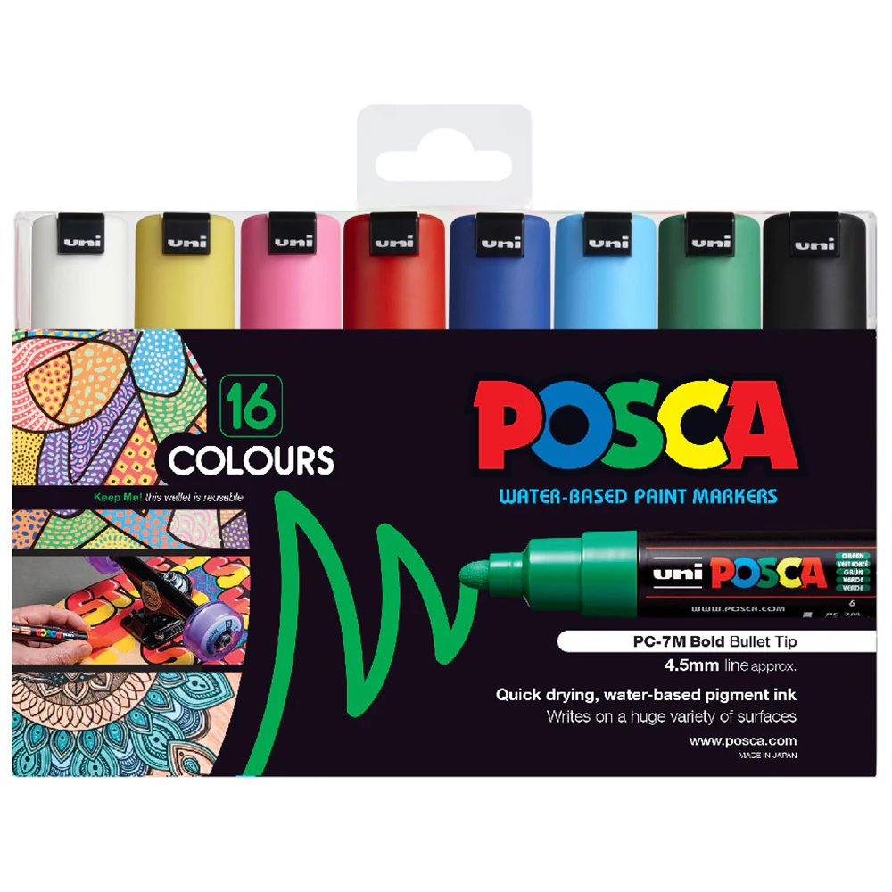 Uni Posca PC-7M 4.5-5.5mm Bold Bullet Assorted Markers Set Of 16 - Nail Gallerys