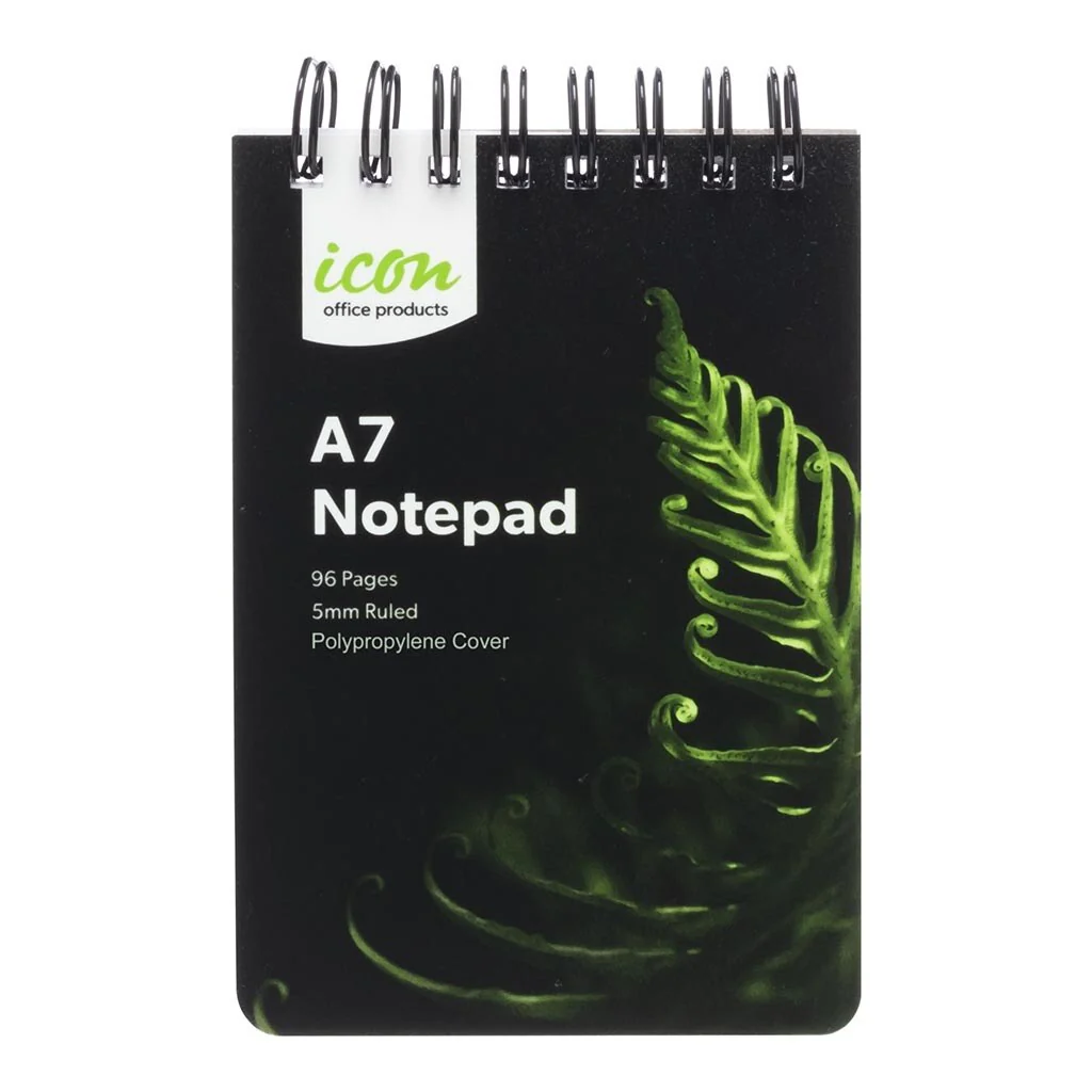 Icon Spiral Notepad A7 Pp Cover Black 96 Page - Pack Of 12 - Nail Gallerys