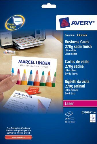 Avery Business Cards Satin Finish 270gsm Laser 10up 10 Sheets - Nail Gallerys