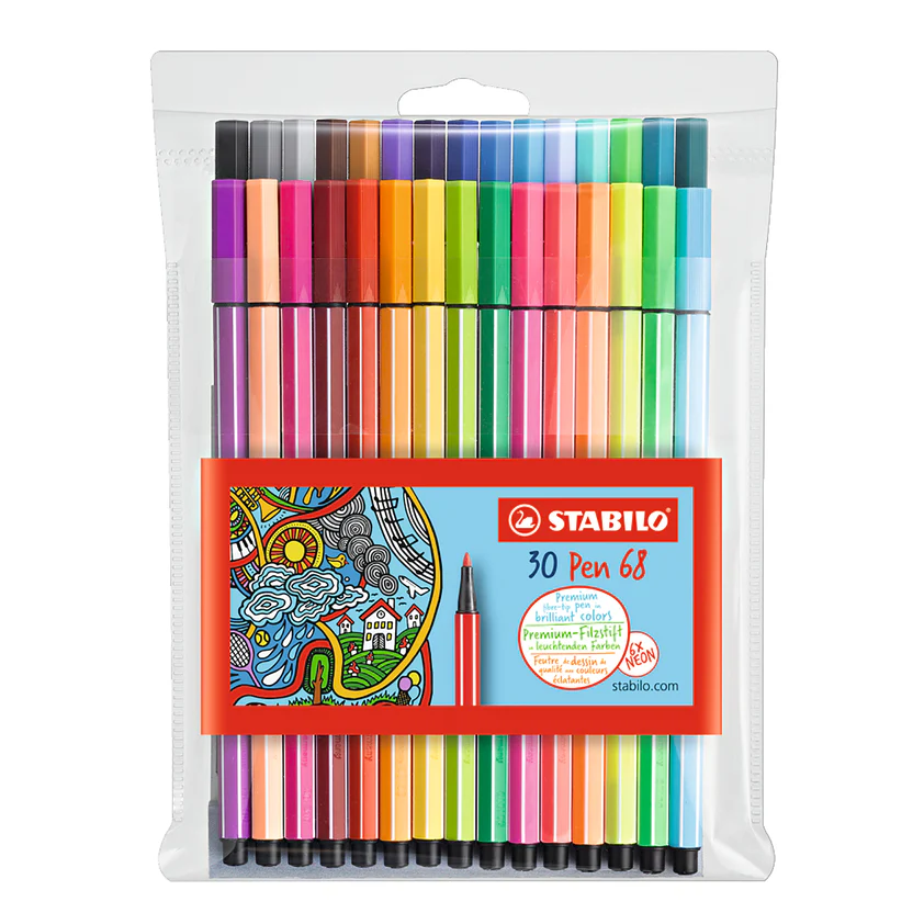 Stabilo Pen 68 Fibre Tip Pen Assorted Wallet of 30 - Nail Gallerys