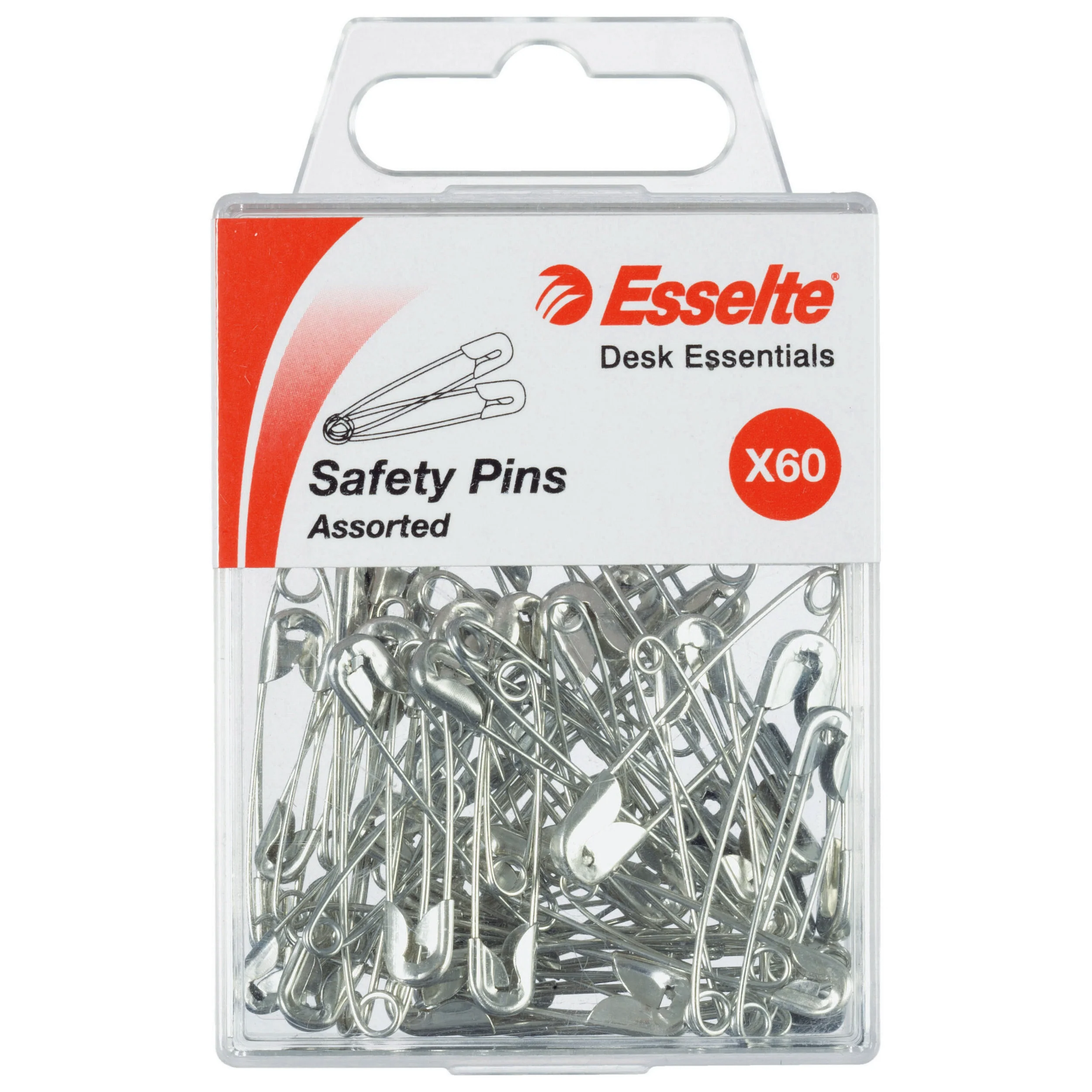 Esselte Pins Safety Assorted Sizes Silver Pack Of 60 - Nail Gallerys