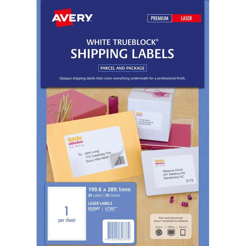 Avery Label L7167-20 20 Sheets Laser White Trueblock Dhipping Labels 20 Size 199.6mm X 289.1mm - Nail Gallerys