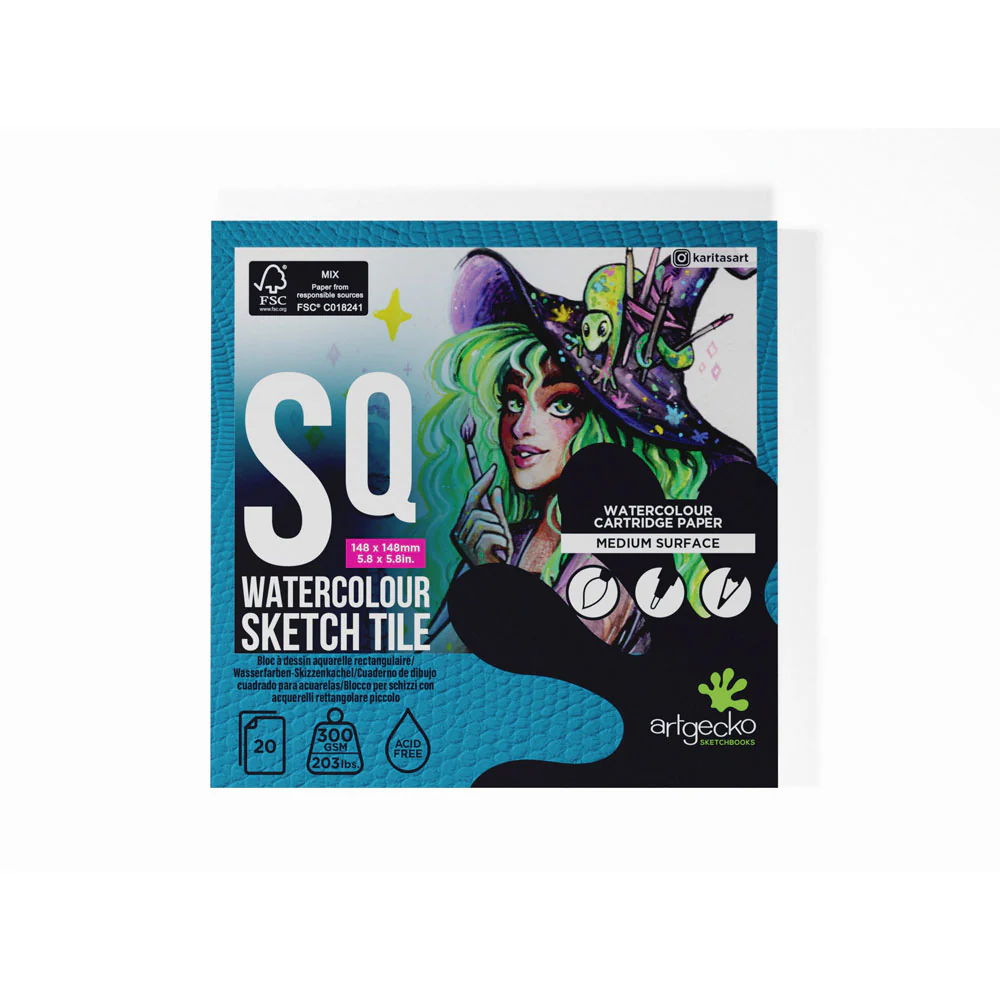 Artgecko Watercolour 20 Sheet 300gsm White 148x148mm Sketch Tile - Nail Gallerys