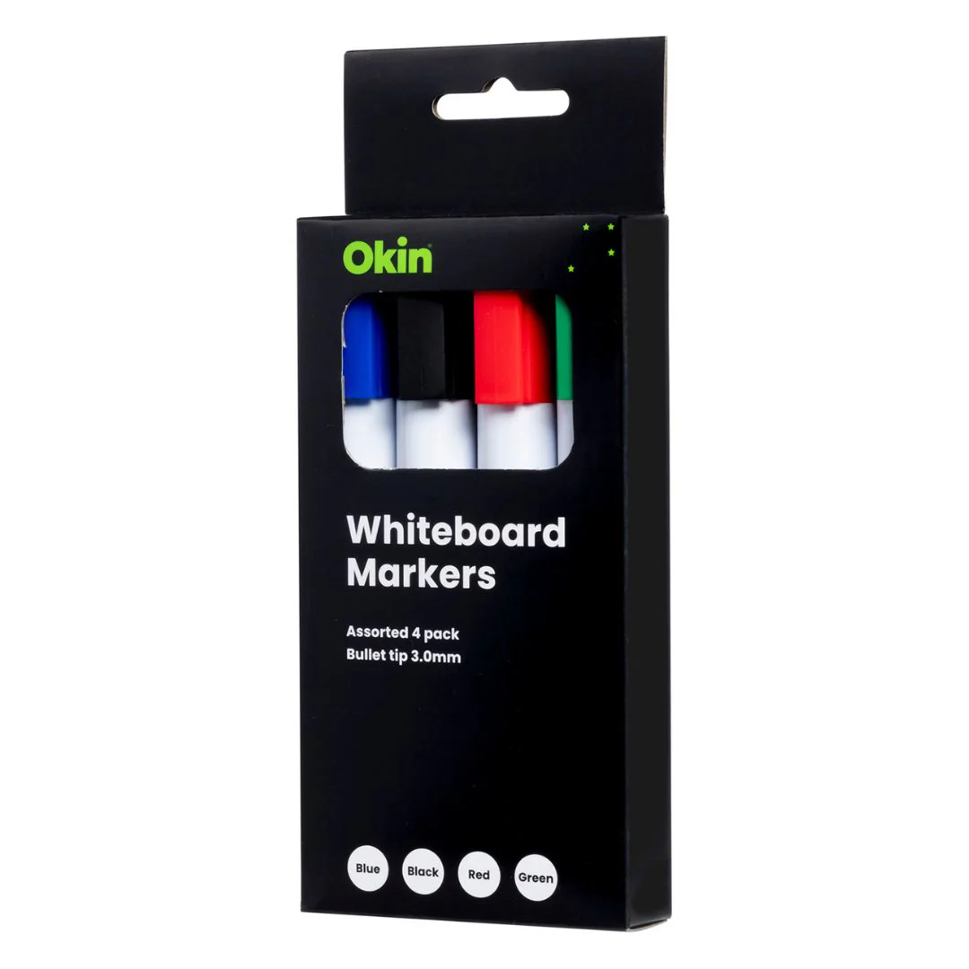 Okin Whiteboard Marker Bullet Tip Assorted Pack Of 4 - Nail Gallerys