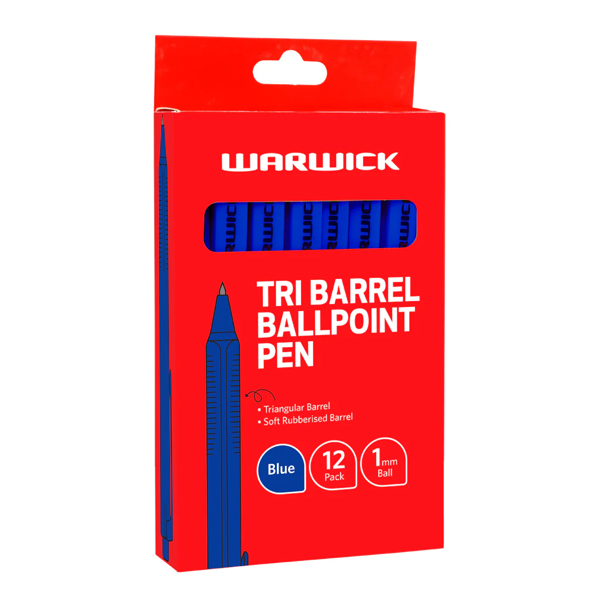 Warwick Tri Barrel 1.0mm Medium Ballpoint Pens Pack of 12 - Nail Gallerys