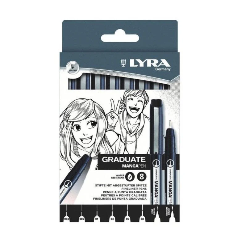 Lyra Graduate Mangapen Pigmented Ink Pens Pack of 8 - Nail Gallerys