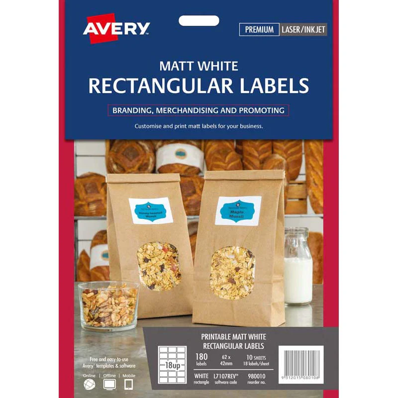 Avery Label L7107rev Rectangular White 18up 10 Sheets - Nail Gallerys