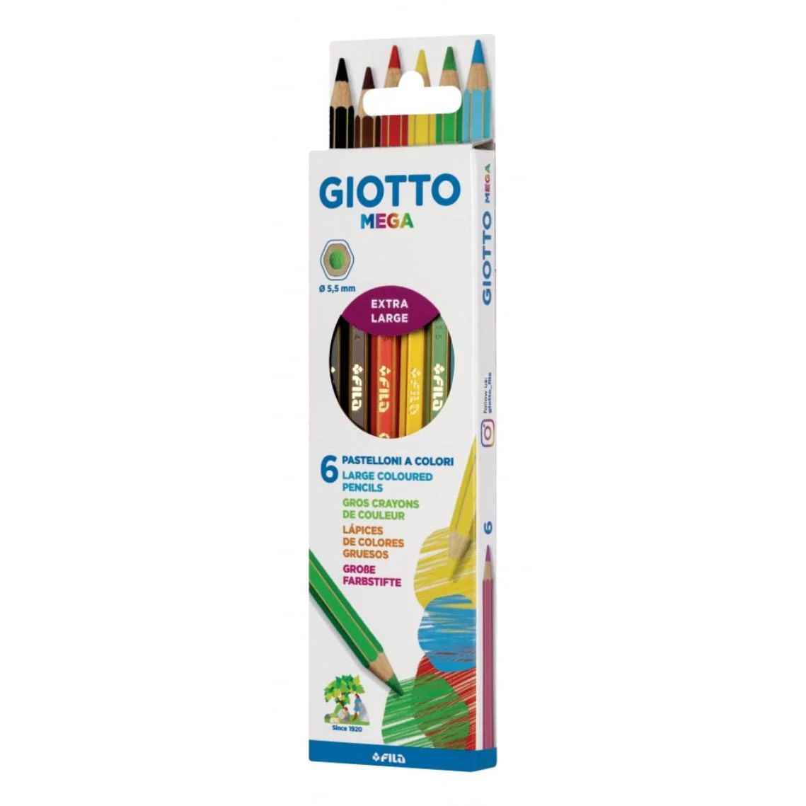 Giotto Mega Assorted Extra Large Colouring Pencils Pack of 6 - Nail Gallerys