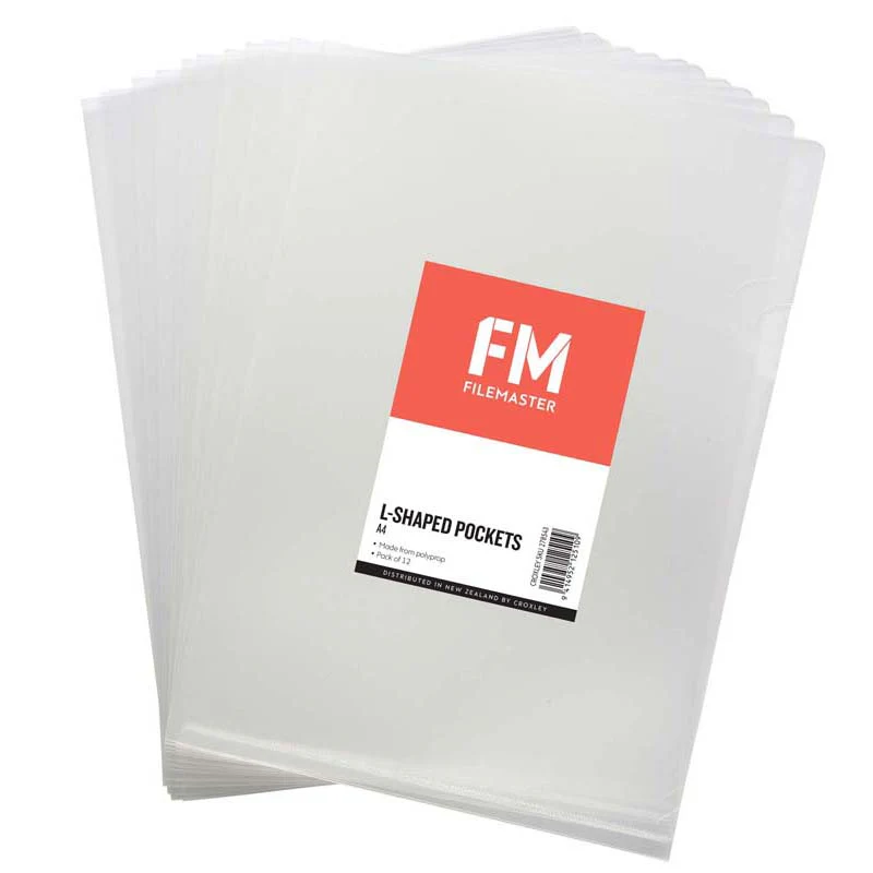 FM Pocket L Shape Polypropylene Clear Size A4 12 Pack - Nail Gallerys