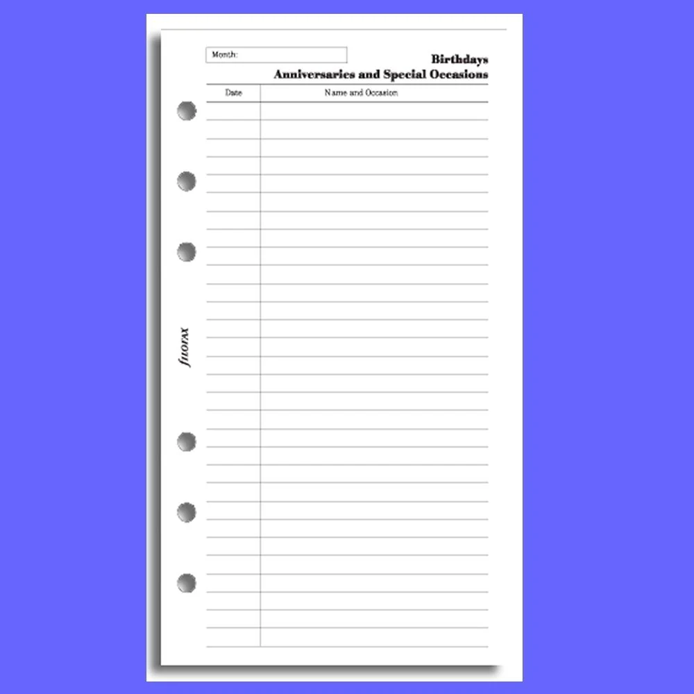 Filofax Personal Birthdays/anniversaries Insert Refill - Nail Gallerys