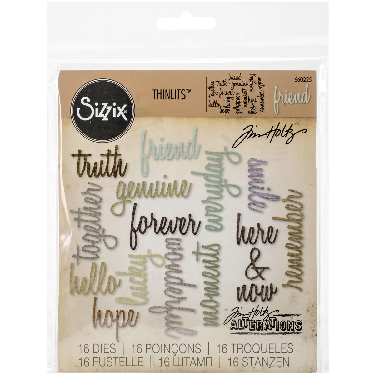 Sizzix by Tim Holtz Script Friendship Words Thinlits Dies 16 Pieces - Nail Gallerys