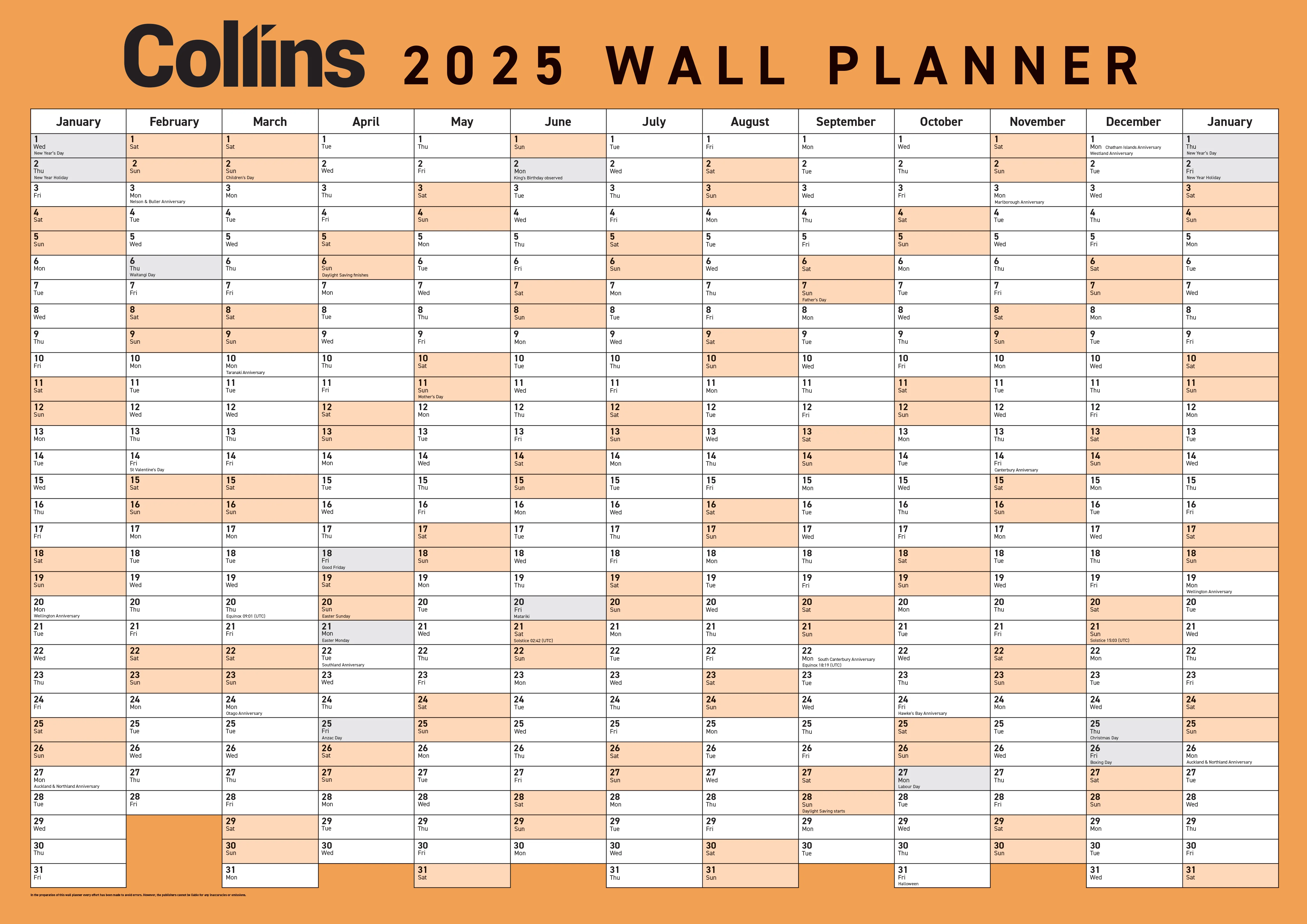 Collins Unlaminated Wallplanner - Nail Gallerys