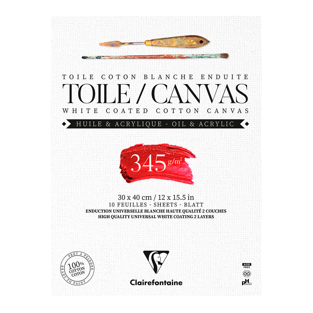 Clairefontaine White 345gsm 10 Sheet Cotton Canvas Pads - Nail Gallerys