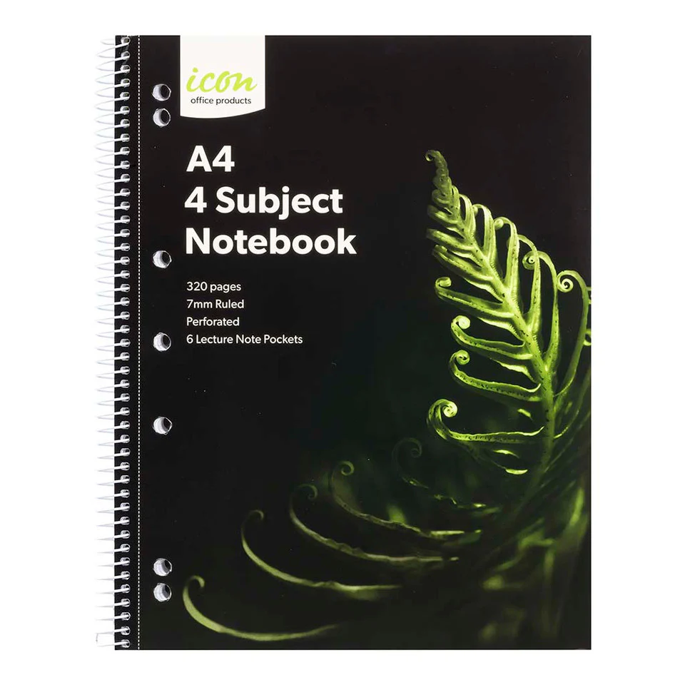 Icon Spiral 4 Subject Notebook A4 Soft Cover 320pg Pack Of 2 - Nail Gallerys