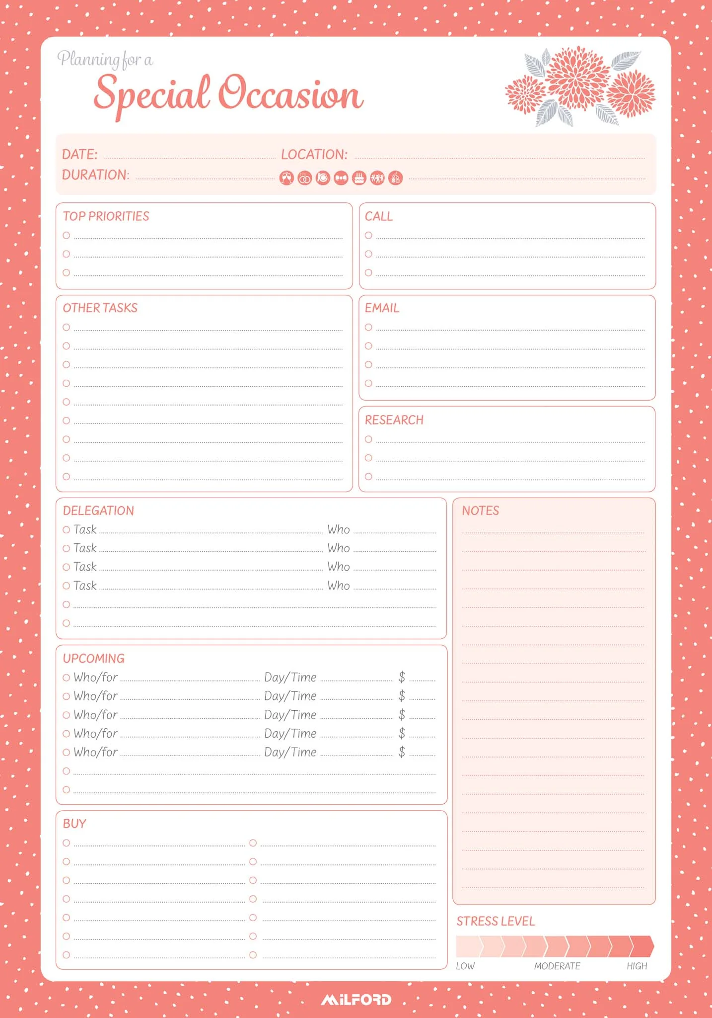 Milford Special Occasion Planner Pad 175x250mm 60 Leaf - Nail Gallerys