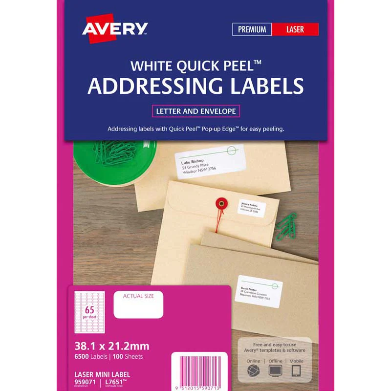Avery Label L7651-100 White 38.1x21.2mm 100 Sheets - Nail Gallerys