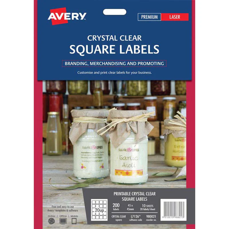 Avery Label L7126 Square Crystal Clear 20up 10 Sheets - Nail Gallerys