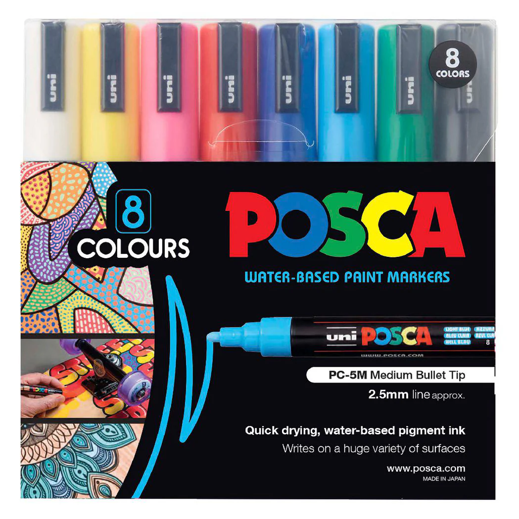 Uni Posca PC-5M 1.8-2.5mm Assorted Colour Markers Set of 8 - Nail Gallerys