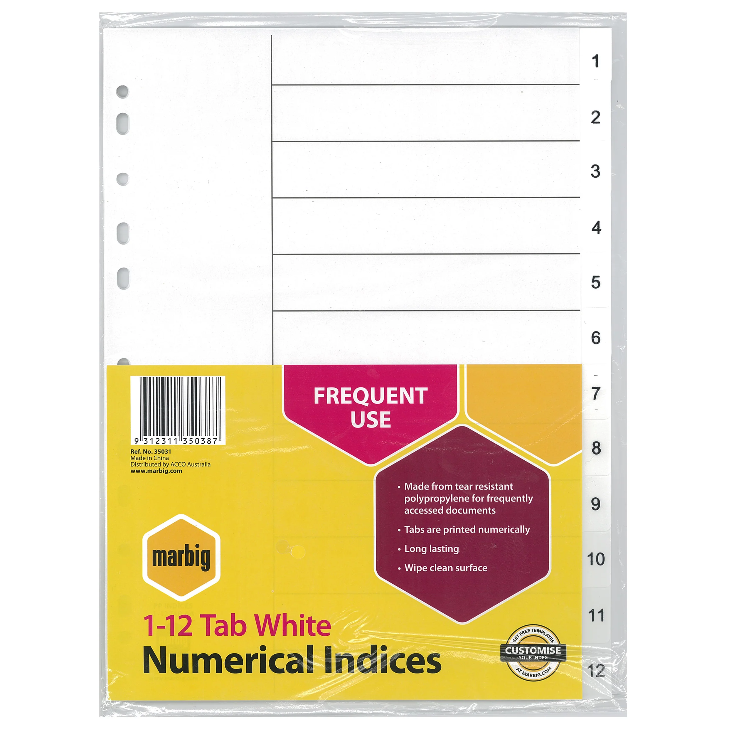 Marbig Indices & Dividers 1-12 Tab Polyprop A4 - Nail Gallerys