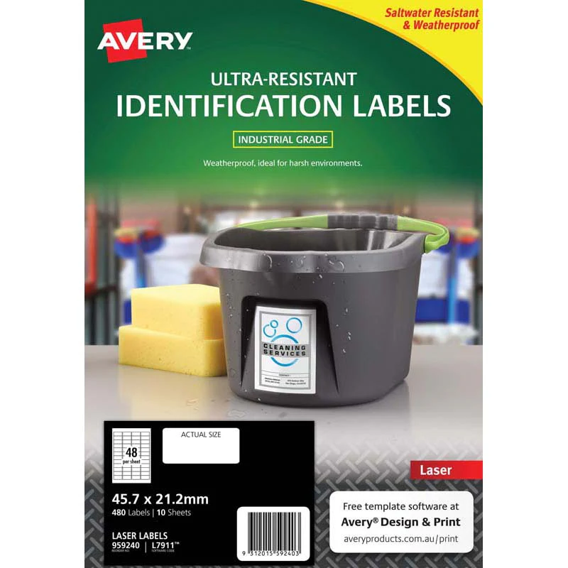 Avery Ultra Resistant Id Laser Label L7911 White 48up 10 Sheets 45.7x21.2mm - Nail Gallerys