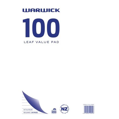 Warwick Refill Pad A4 Value 100 Leaf  Ruled 7mm - Nail Gallerys
