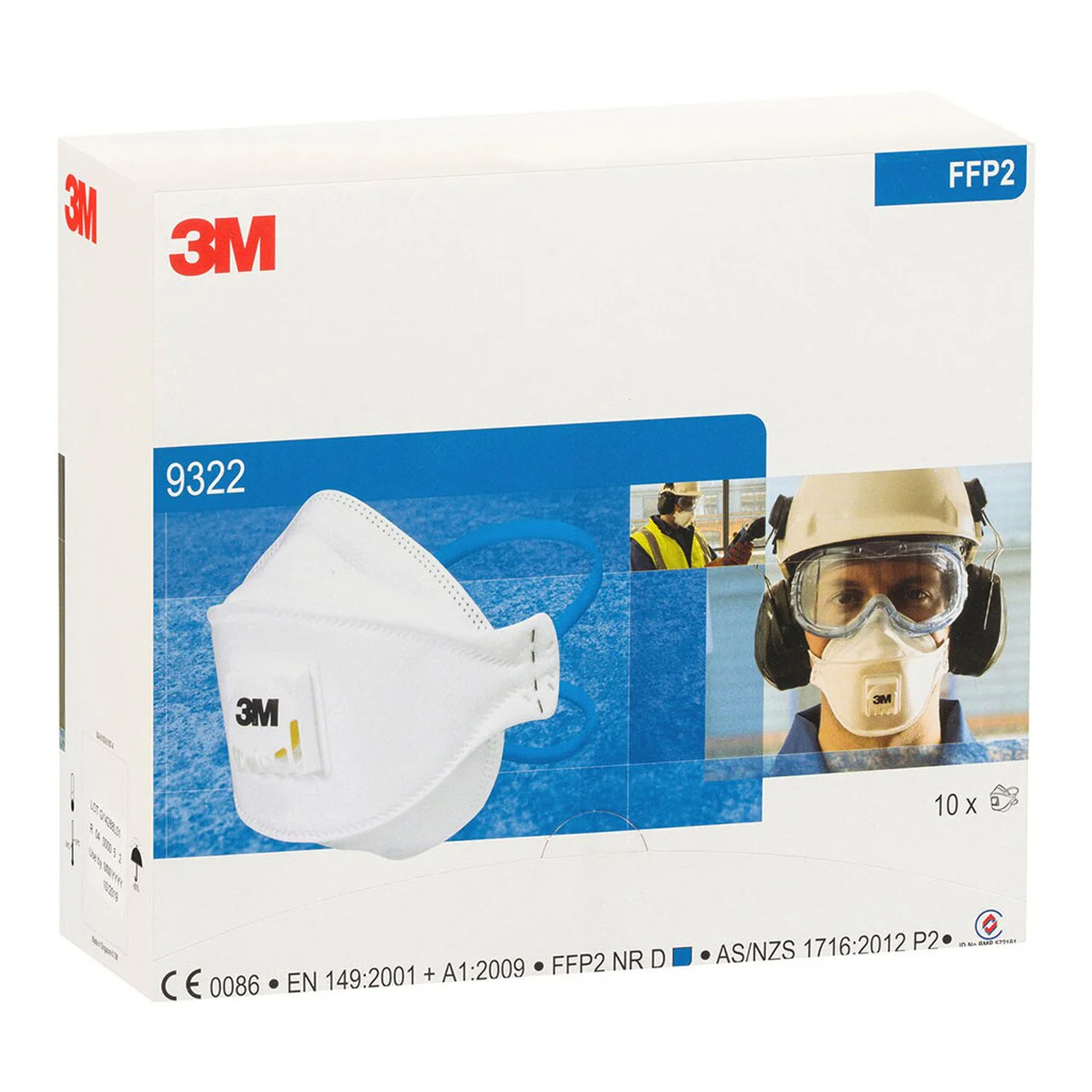 3M Respirator Aura 9322a+ Flat Fold Standard White P2 Pack Of 10 - Nail Gallerys