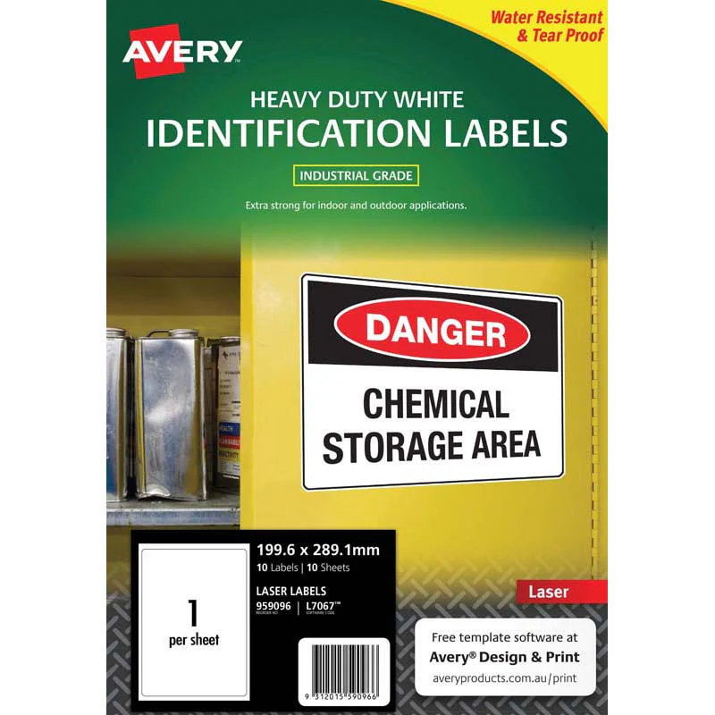 Avery Heavy Duty Id Laser Label L7067 White 1up 10 Sheets 199.6x289.1mm - Nail Gallerys