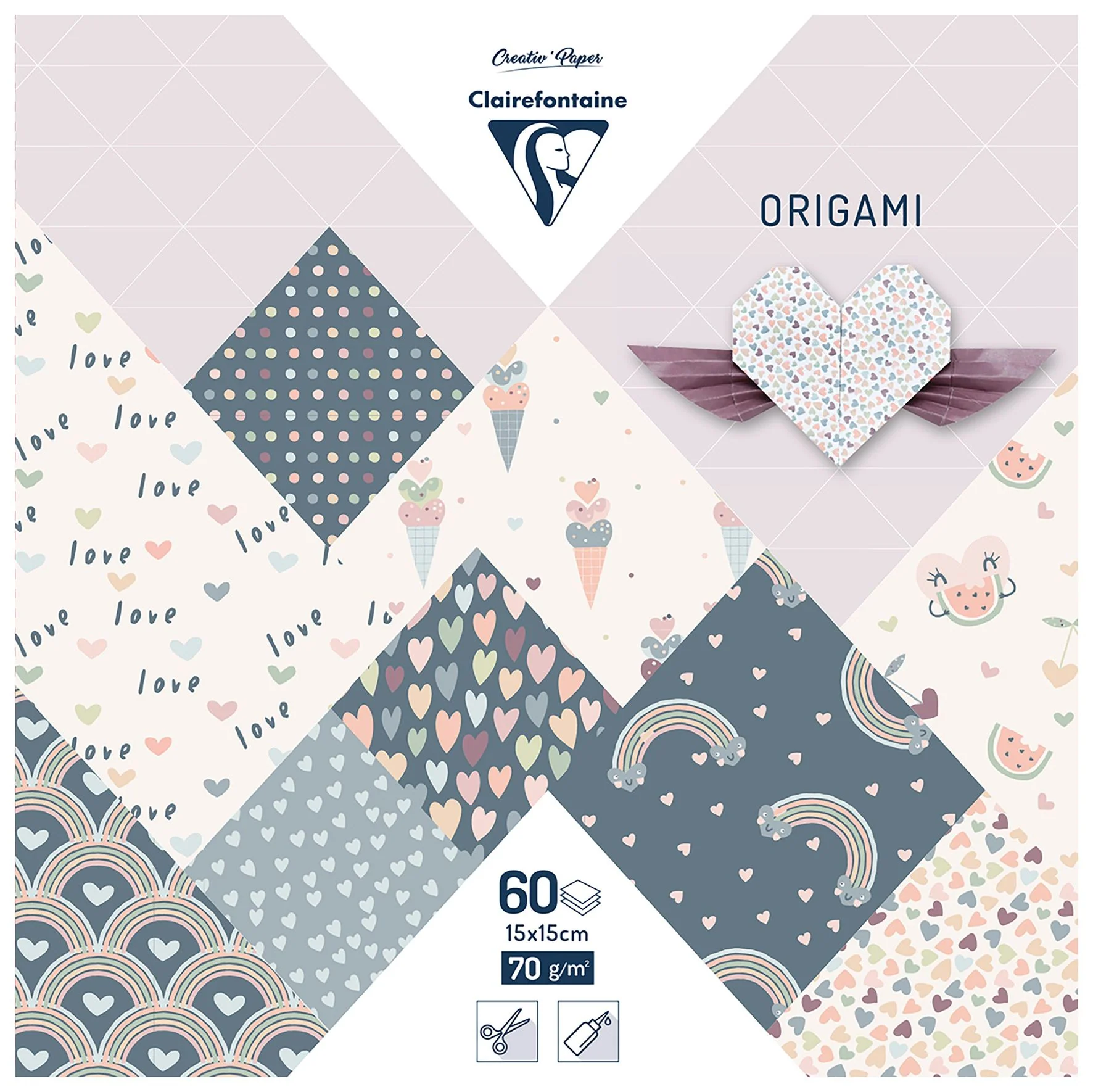 Clairefontaine Little Love 15x15cm 60 Sheet 70gsm Origami Paper - Nail Gallerys