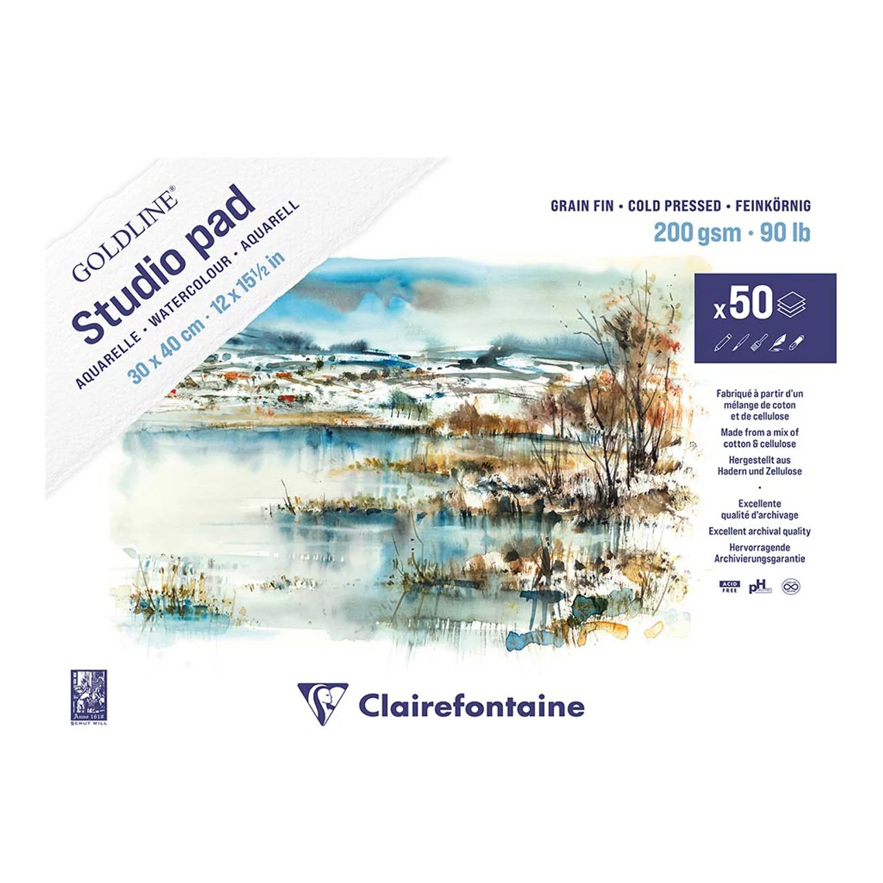 Clairefontaine Goldline Studio Watercolour Pad 30x40cm 50sheets - Nail Gallerys