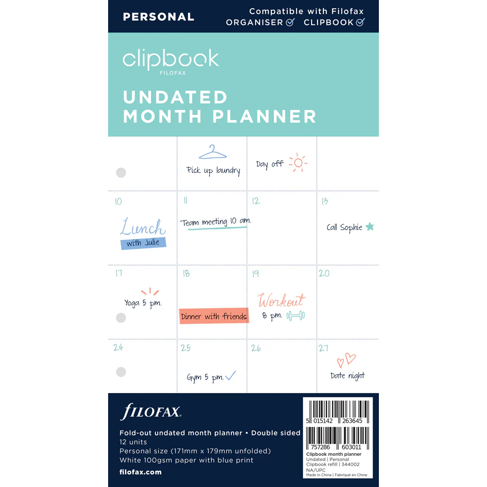 Filofax Clipbook Personal Monthly Planner Refill - Nail Gallerys