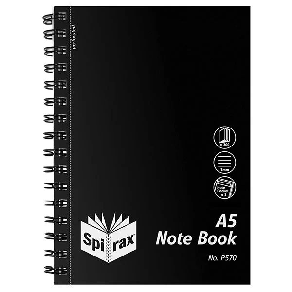 Spirax P570 PP Notebook A5 200 Page Black S/o - Pack Of 5 - Nail Gallerys