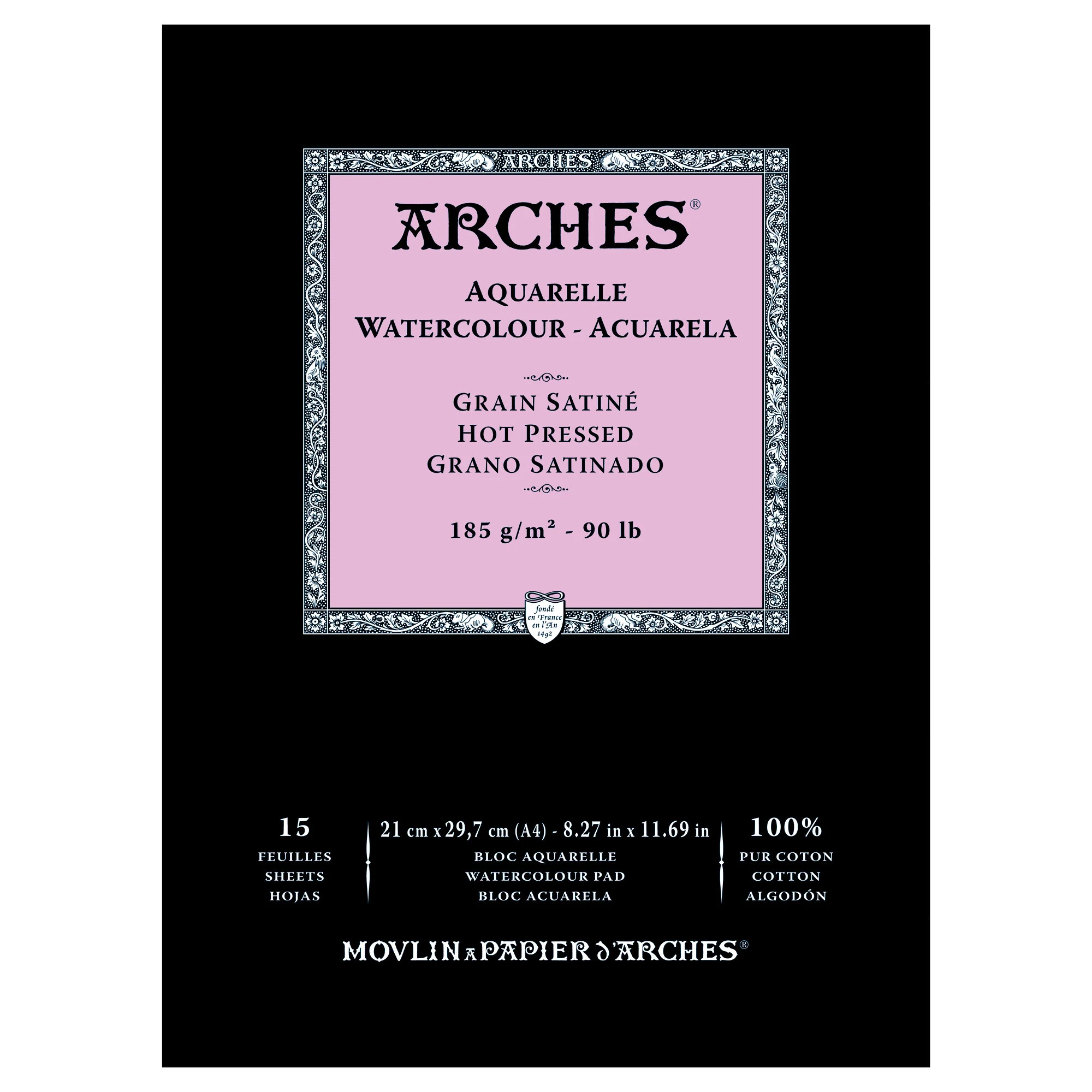 Arches Watercolour Natural White 185gsm Hot Pressed 15 Sheets Blocks - Nail Gallerys