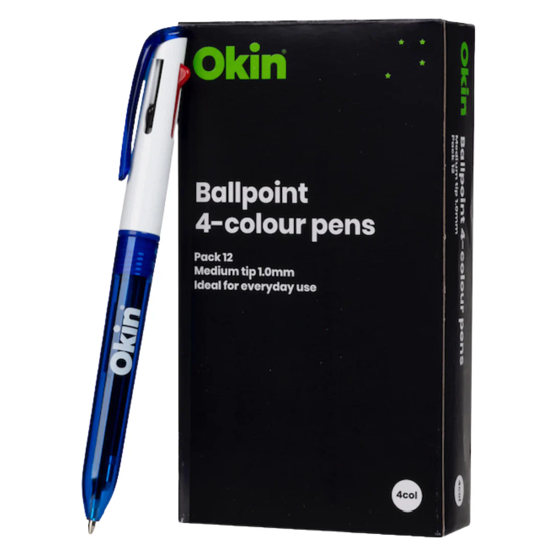 Okin Ballpoint 4 Colour Pen - Pack Of 12 - Nail Gallerys