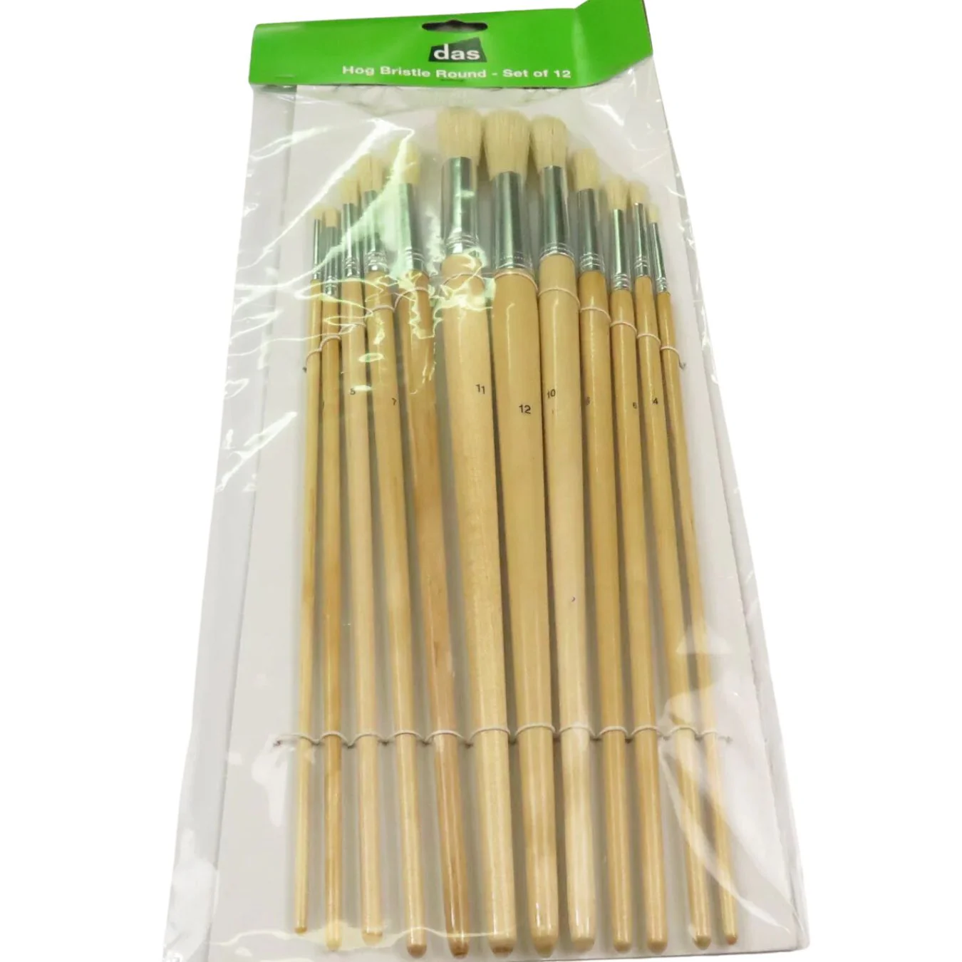 Das 582 Hog Bristle Round Paint Brush Set Of 12 Assorted Sizes - Nail Gallerys