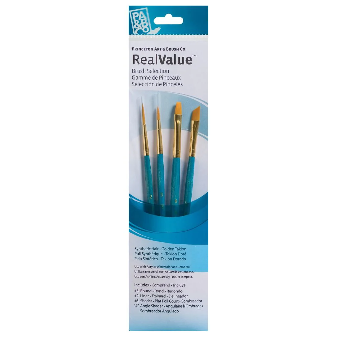 Princeton Real Value Synthetic Golden Taklon Brushes Set of 4 - Nail Gallerys