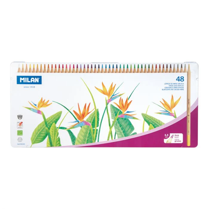 Milan Large Lead Hexagonal Coloured Pencils Set of 48 - Nail Gallerys