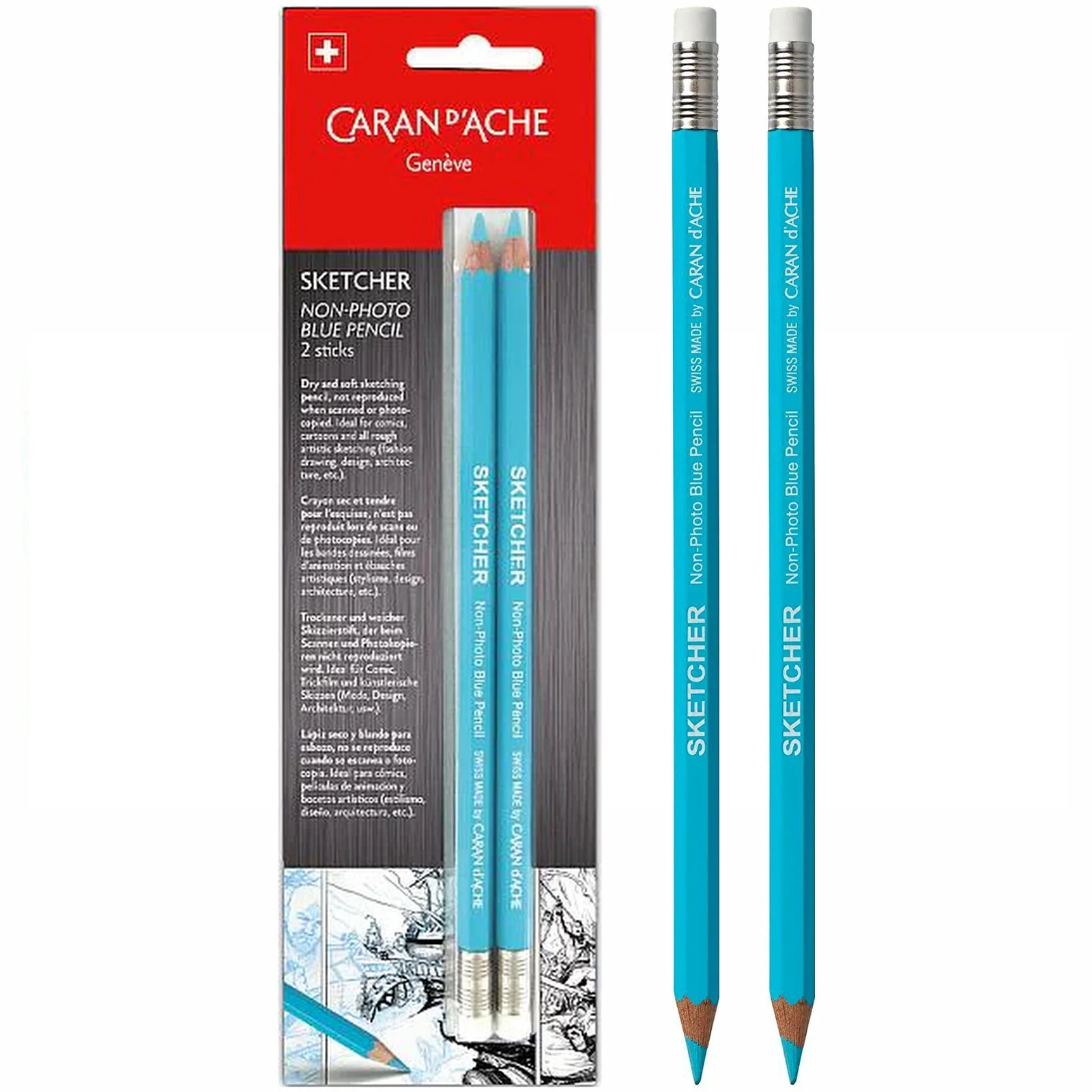 Caran D'Ache Sketcher Non-Photo Blue Pencil 2 Piece - Nail Gallerys