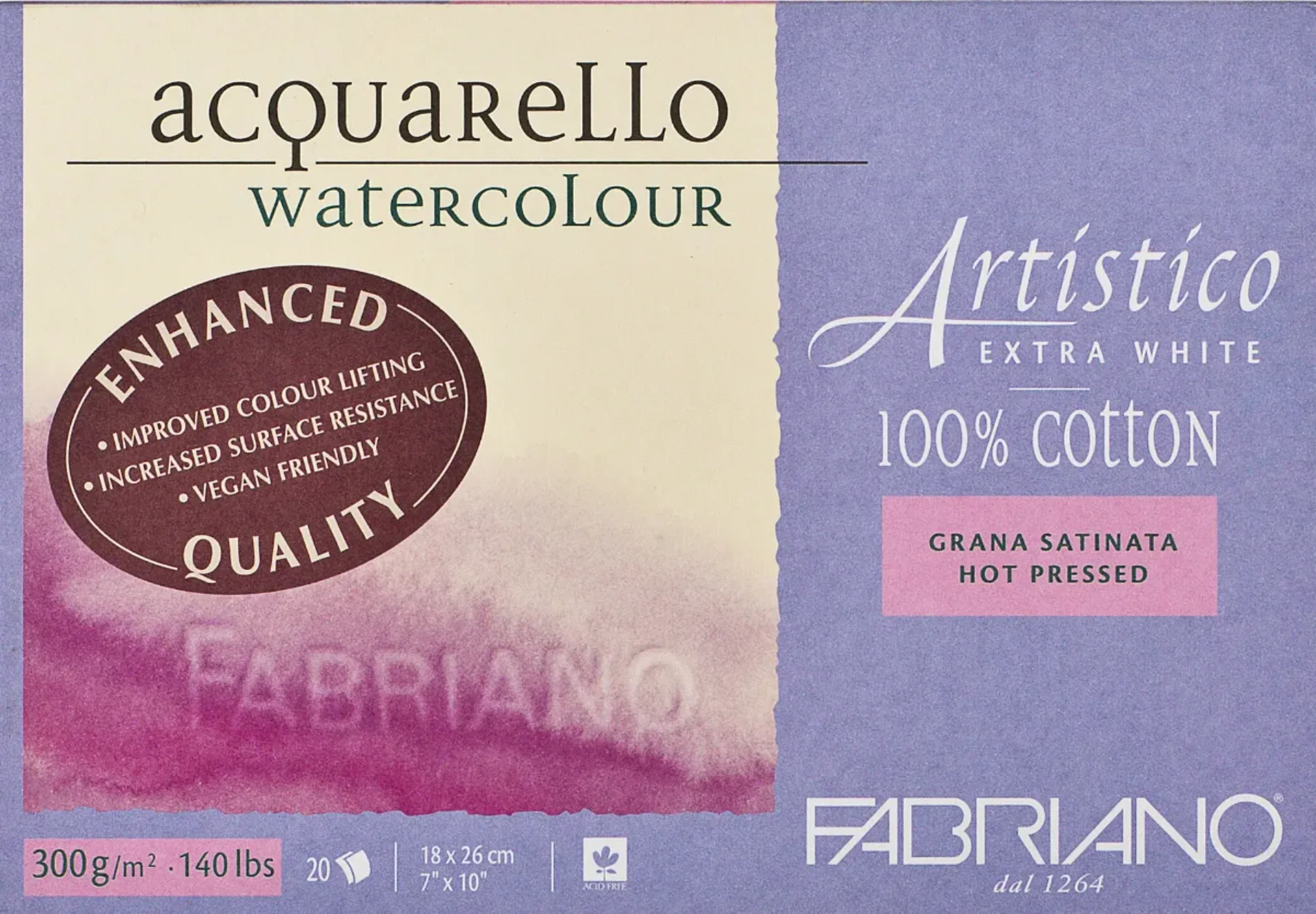 Fabriano Artistico Watercolour Enhanced 300gsm Hot Press Extra White 20 Sheet Blocks - Nail Gallerys