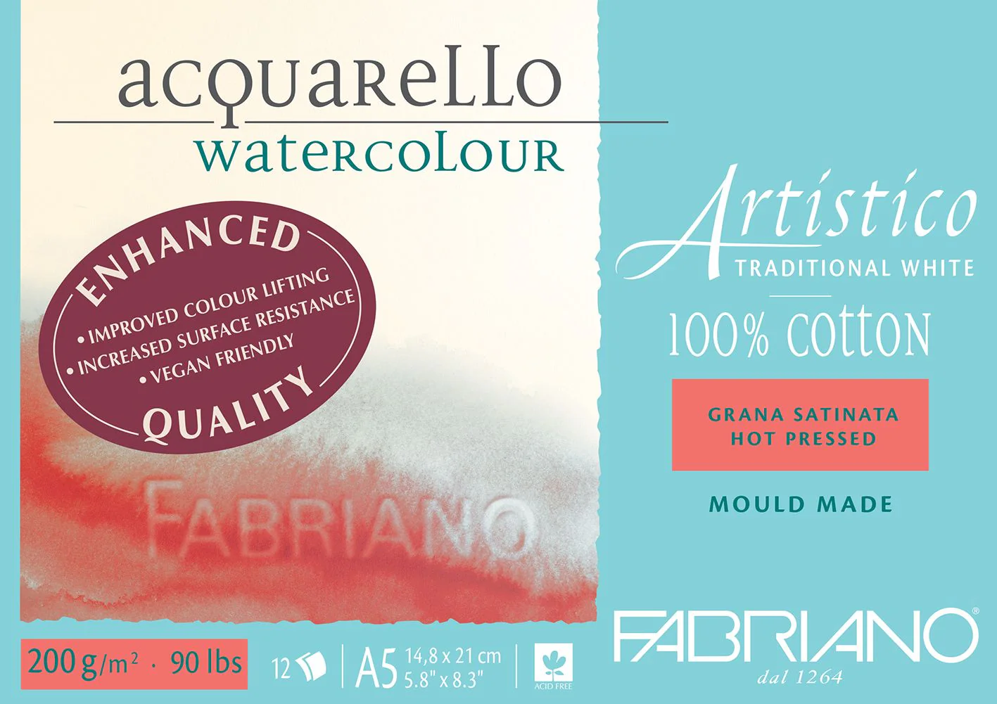 Fabriano Artistico Watercolour Enhanced 200gsm Hot Press 12 Sheet Pads - Nail Gallerys