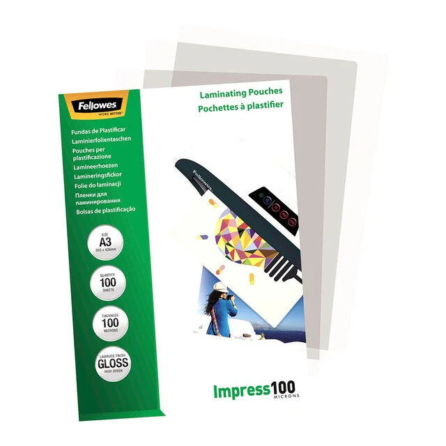 Fellowes Laminating Pouches Gloss 100 Micron Pack Of 100 - Nail Gallerys