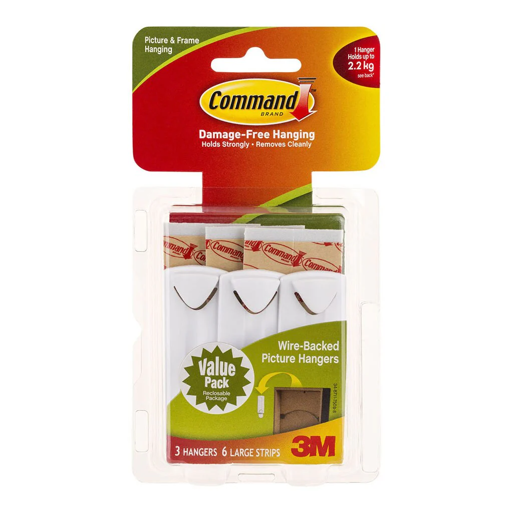 Command Picture Hanger 17043 Large White Wire-backed Pack Of 3 - Nail Gallerys