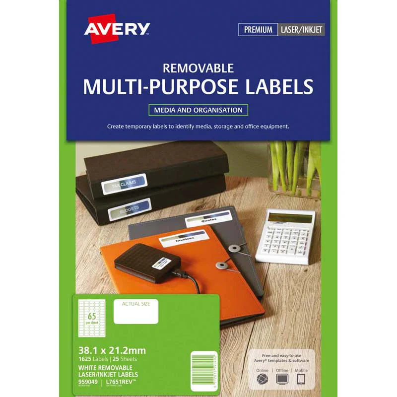 Avery Multi-purpose Laser/inkjet Label L7651 Rev-25 38.1x21.2mm 25 Sheets - Nail Gallerys