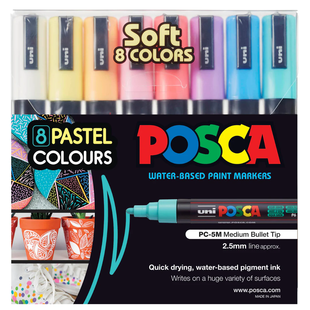 Uni Posca PC-5M 1.8-2.5mm Soft Colours Markers Set of 8 - Nail Gallerys